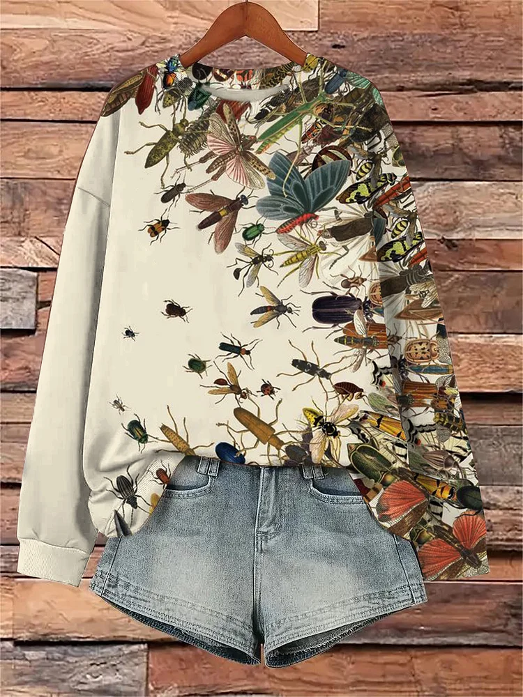 Women's Vintage Insect Bee Boho Art Print Sweatshirt