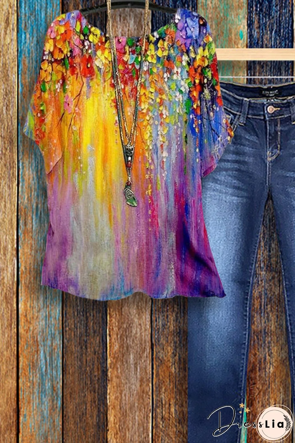 Oil Painting Floral Print Women's Casual Loose Top