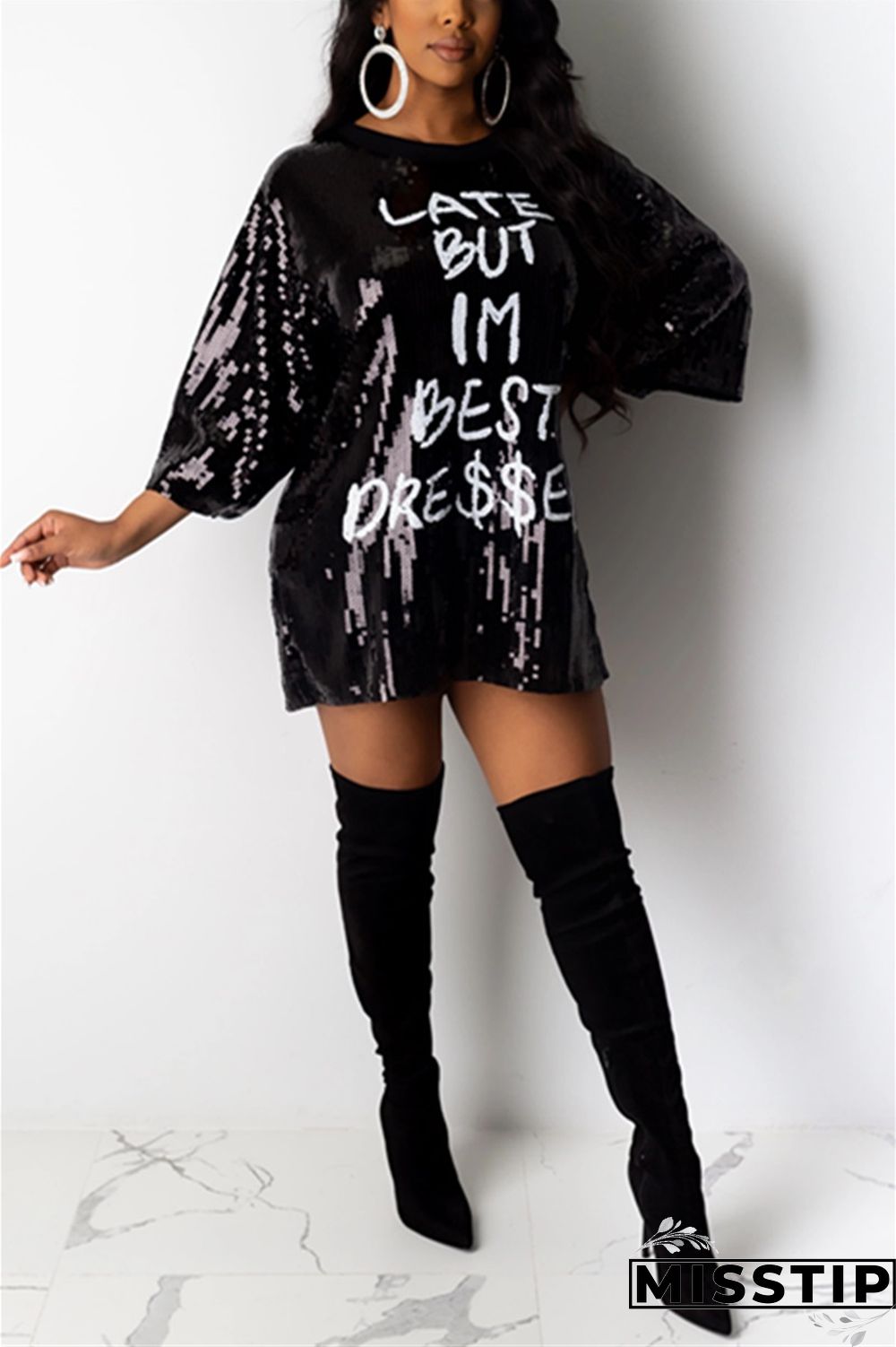 Blue Casual Sexy Letter Offset Hip Dress