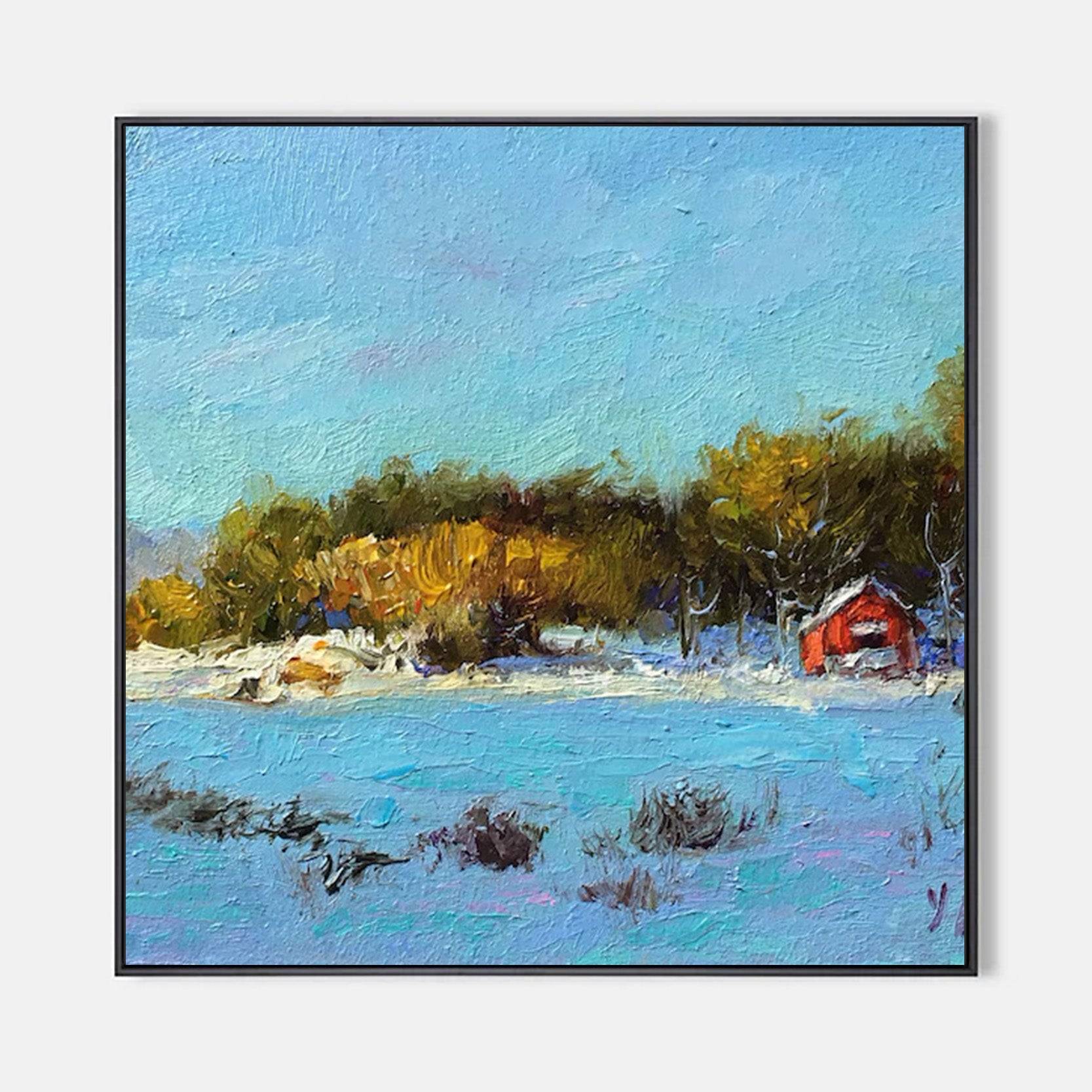 Arabelart Rural Landscape, Houses in the Woods, Winter Forest, Landscape Rural Art, Snow painting AR917