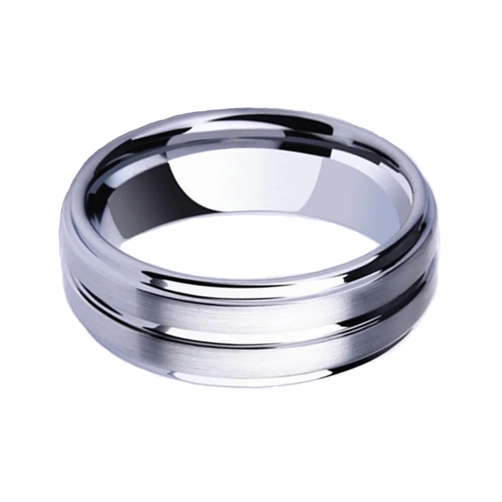 Tungsten Ring 8MM Brushed Mens Wedding Band Middle Groove High Polished Comfort