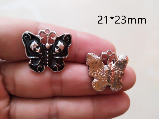 复制Bulk 10 30 Halloween Skeleton Butterfly Charms Metal Enamel Skull Pendant Silver Color Earring DIY Fashion Necklace Jewelry Accessories