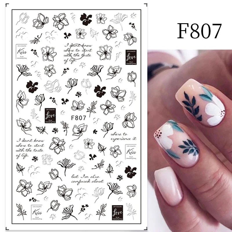 1PC 3D Nail Stickers Flowers Leaves Self-Adhesive Slider Letters Nail Art Decorations Love Heart Decals Manicure Accessories-Nail Inspo