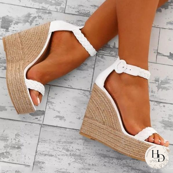 Fashion Wedge High-heel Solid Color Weaving Sandal Shoes
