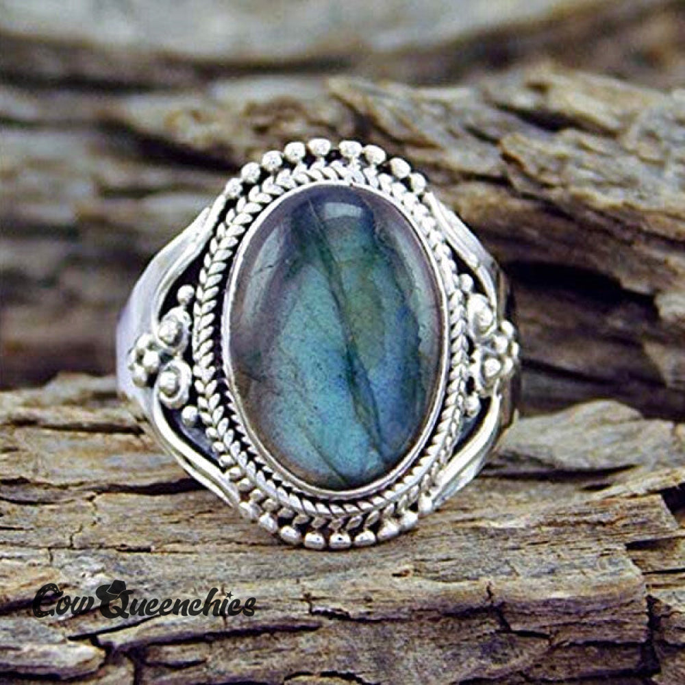 Sterling Silver Labradorite Gem Ring Us6