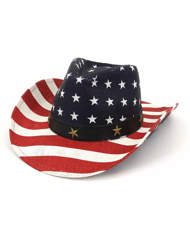 Cowboy Vintage Star Print Straw Wide Brim Hat 