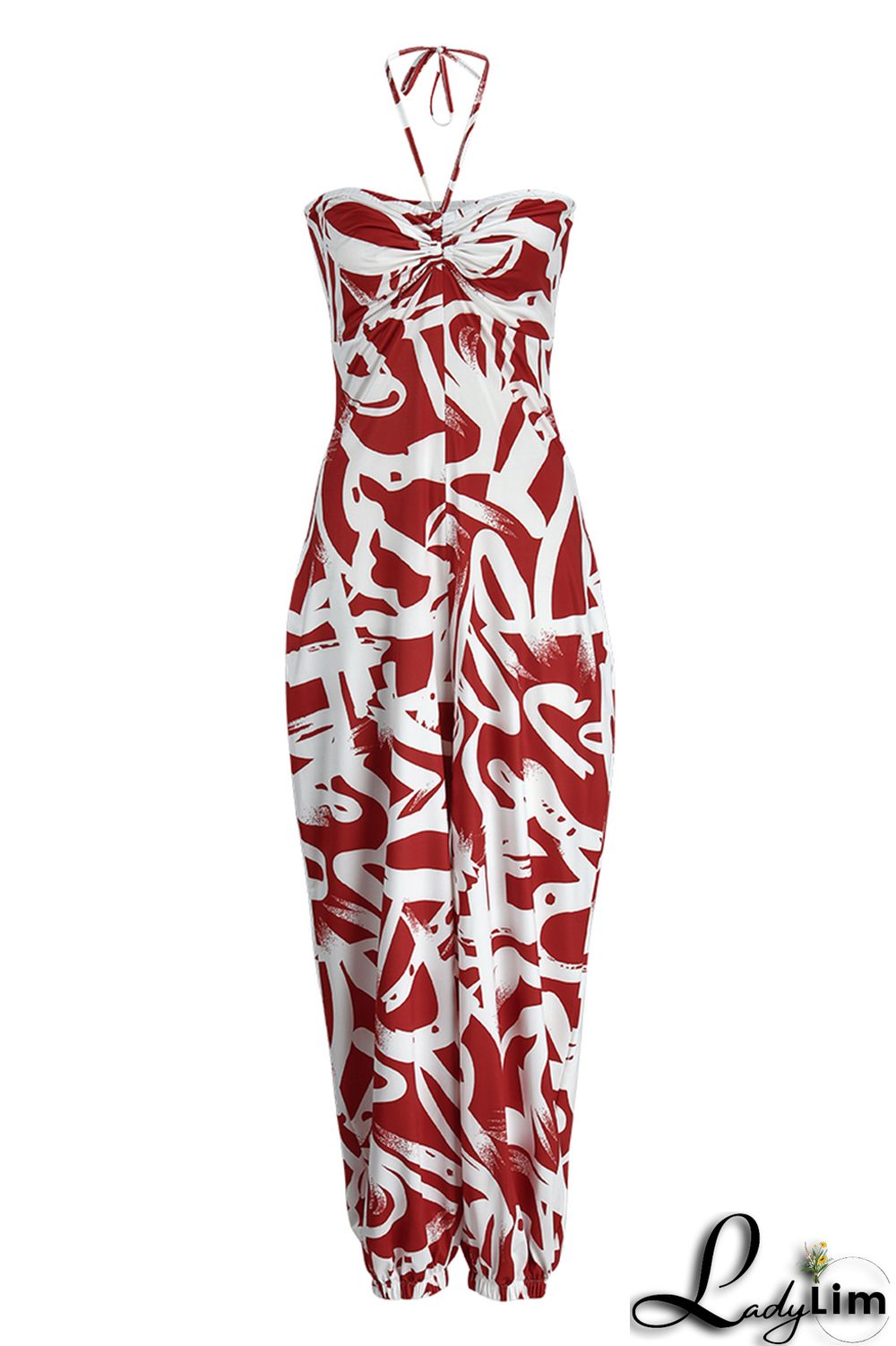 Blue Fashion Sexy Casual Print Backless Strapless Regular Jumpsuits