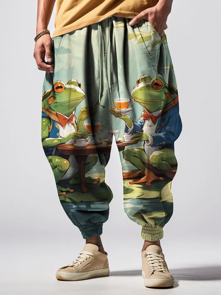 Men's Frogs On Vacation Drinking Tea In Hawaii Print Loose Drawstring Waist Sweatpants