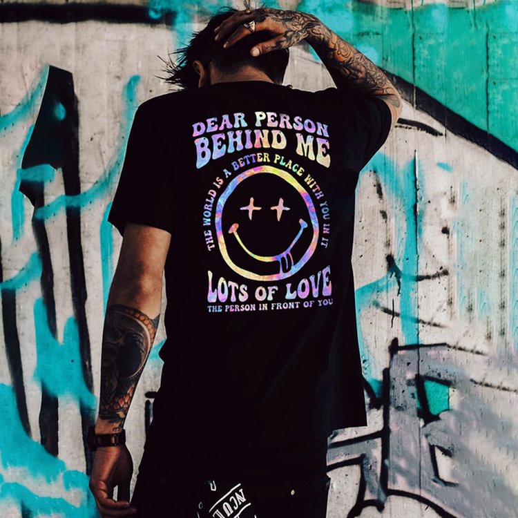 BrosWear Dear Person Behind Me Slogan Smiley Print T-Shirt