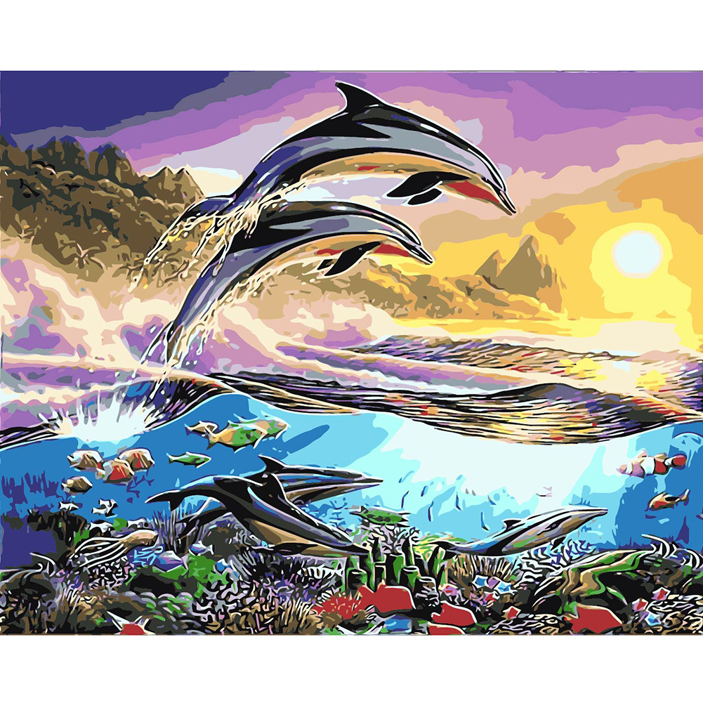 

40*50cm - Painting By Numbers - Jumping Dolphin, 501 Original