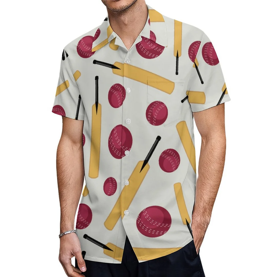 Short Sleeve Cricket Bat And Ball Hawaiian Shirt Mens Button Down Plus Size Tropical Hawaii Beach Shirts