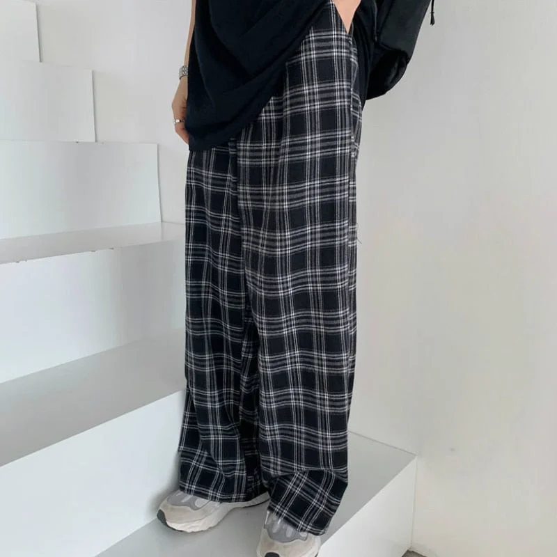 Plaid Pants Women Casual Chic Oversize 3XL Loose Wide Leg Trousers Ins Retro Teens Harajuku Hip-hop All-match Unisex Streetwear