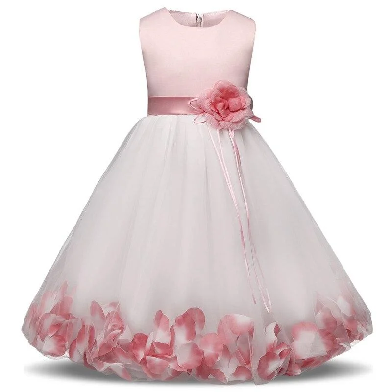 2021 Girls Rose Petal Hem Cute Princess Floral Dress Kids Christmas Dresses For Girl Wedding Birthday Vestidos Party Dress 4-10Y