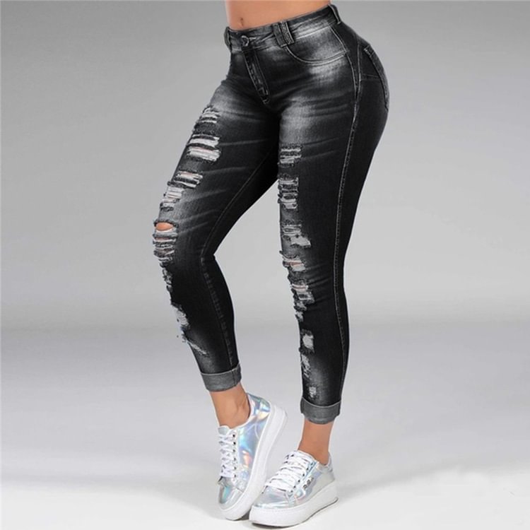 Temperament Commute Sales Women's Jeans Ripped Slimming Stretch Pants