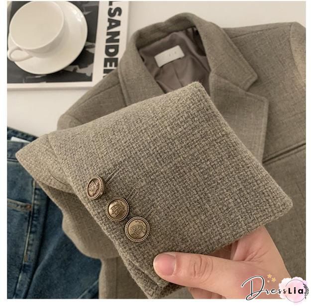 Women Casual Autumn Micro-Elasticity Daily Plus Size Long sleeve Shawl Collar Cotton-Blend Jacket