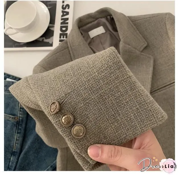 Women Casual Autumn Micro-Elasticity Daily Plus Size Long sleeve Shawl Collar Cotton-Blend Jacket