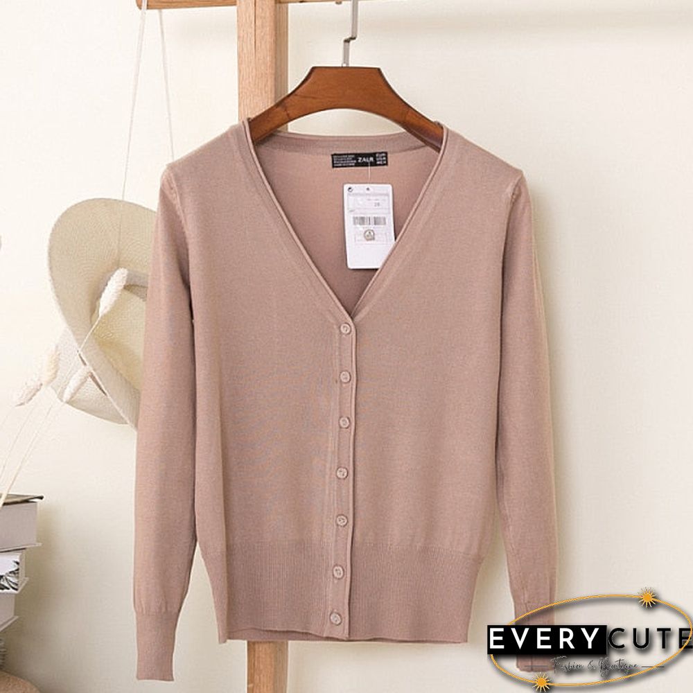 Casual Women Knitted Cardigan Sweater Autumn Winter Women Solid Color V-Neck Long Sleeve Plus Size Crochet Knit Sweater Coat