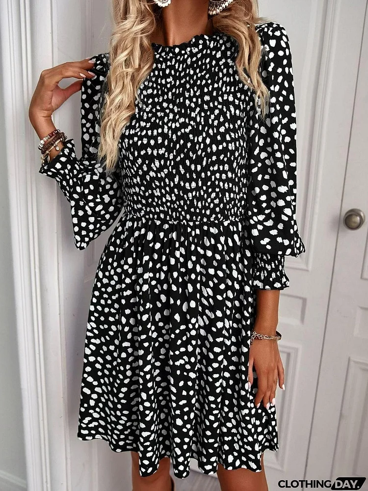 Printed Puff Sleeve Smocked Dress