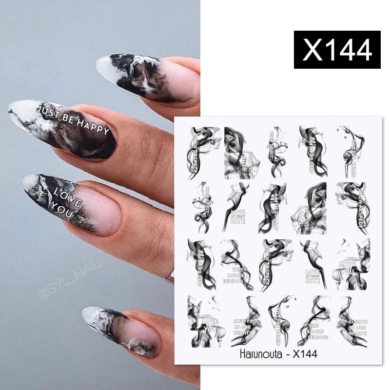 Harunouta Water Nail Stickers 3D Decals Leaves Flowers Ink Blooming Watermark Butterfly Geometric Flowers Lines For Nail Art