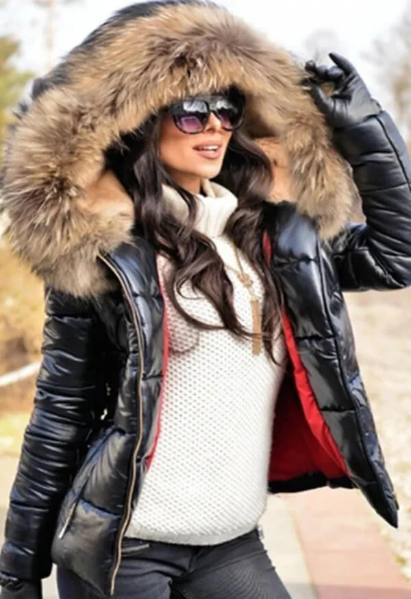 Fashion Solid Color Thick Fur Collar Down Jacket