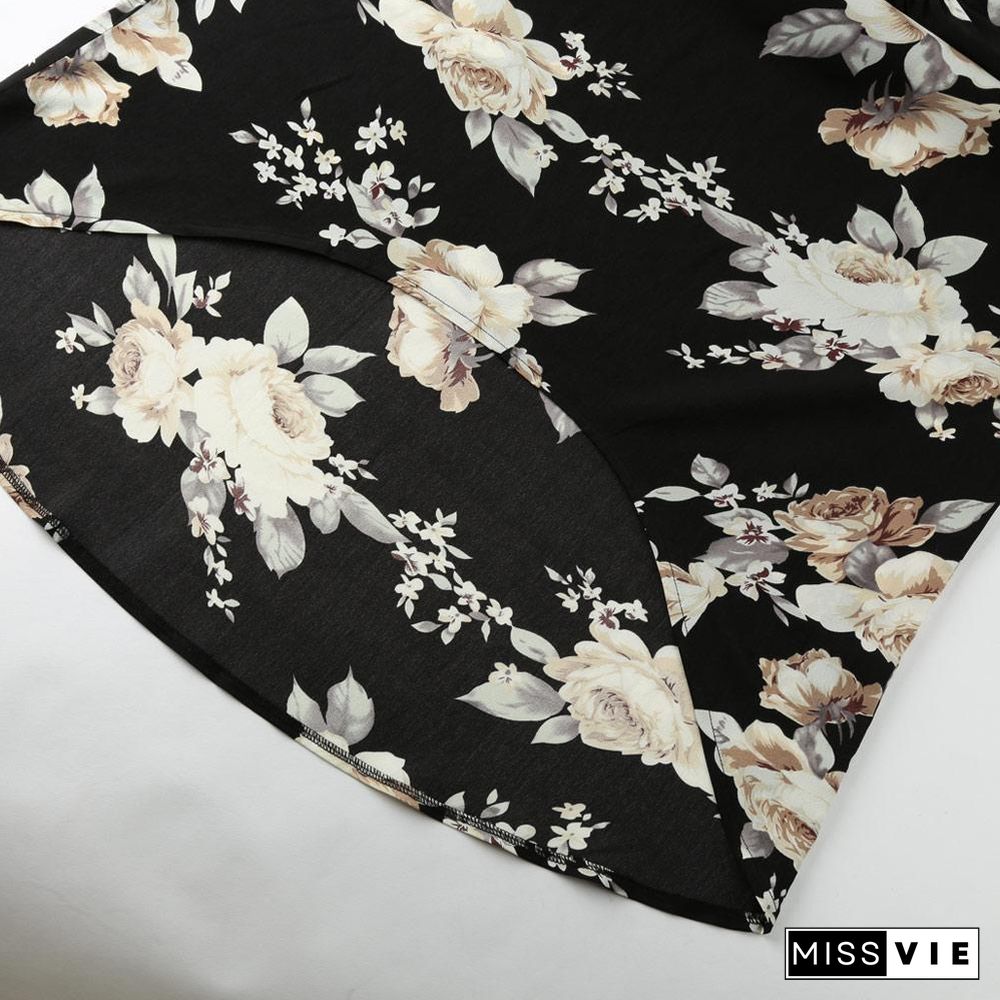 Women Off Shoulder Shirts Boho Floral Print Tunic Plus Size Blouse Shirt