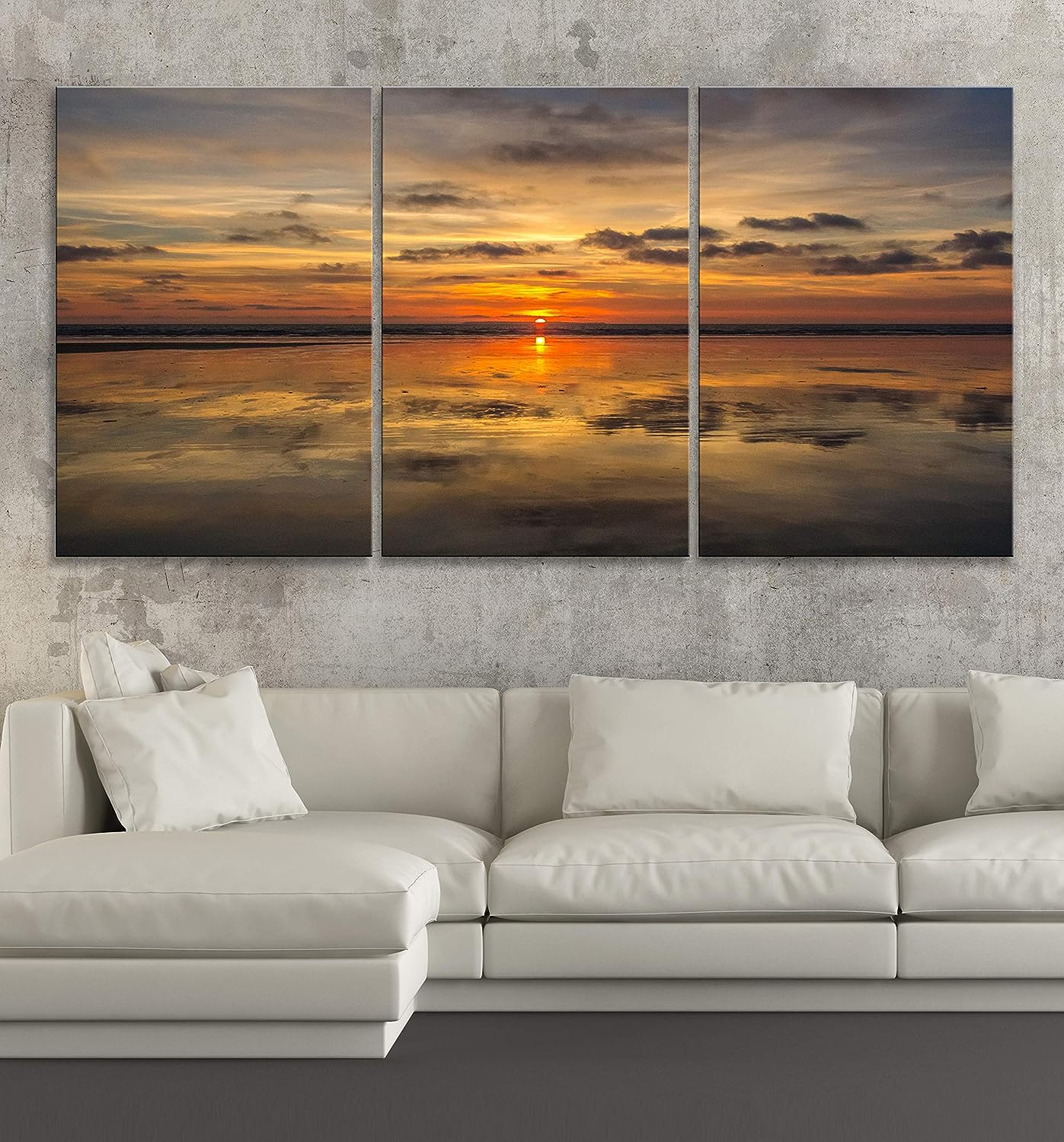 BoxColors LARGE 30 inch x 60 inch  3 panels 30x20 Ea Art Canvas Print Sun Nature beach tropical ocean seascape sea relax sunset Wall decor home living room (framed 1.5 inch  depth) N1925
