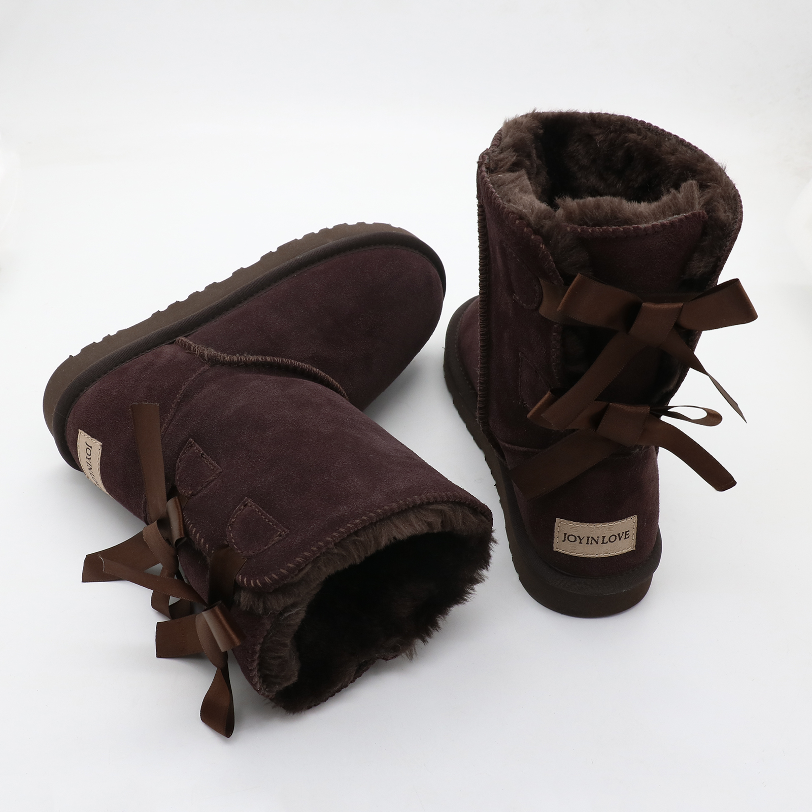 Women's Snow Boots for Winter Mid-Calf high Back Bows-MERUMOTE
