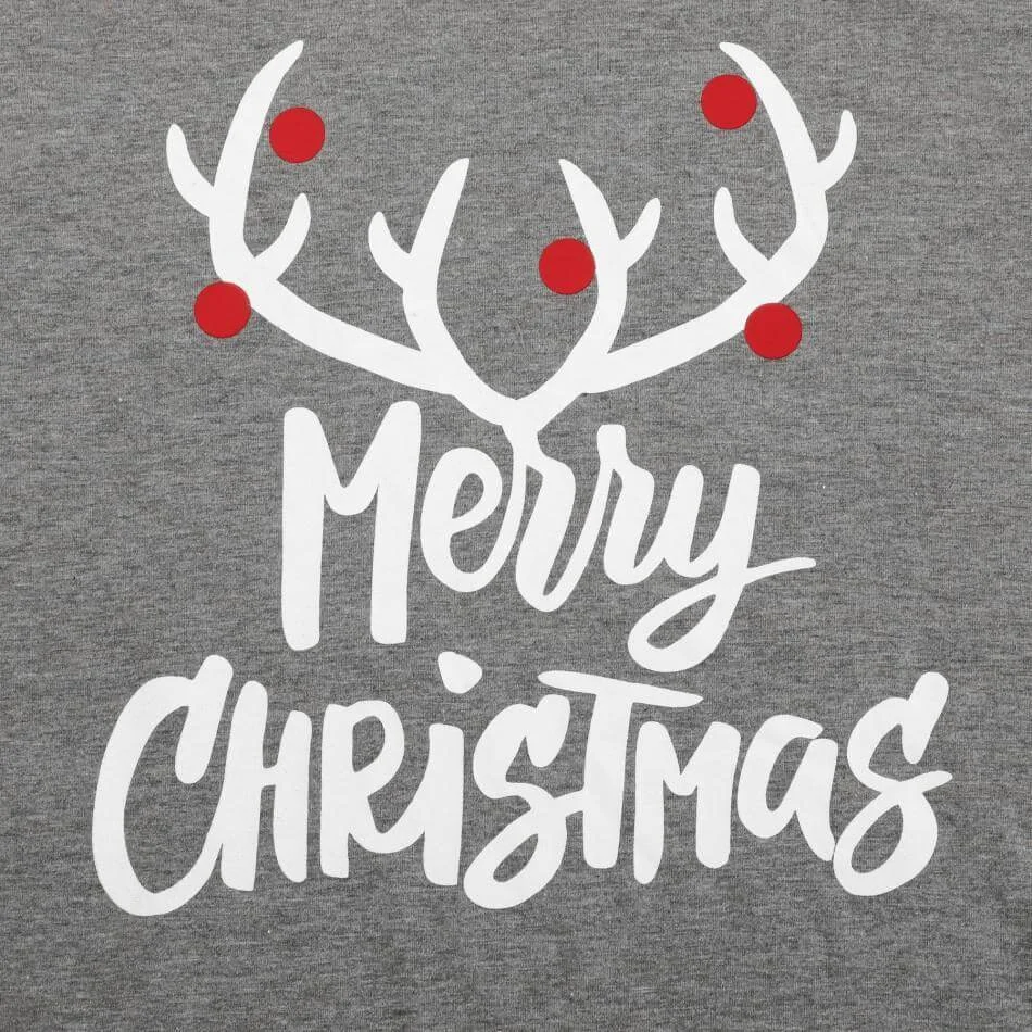 Merry Christmas Antler Letter Print Plaid Design Family Matching Pajamas Sets