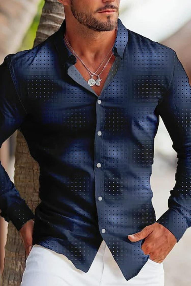 BrosWear Men's Dark Print Casual Long Sleeve Shirt