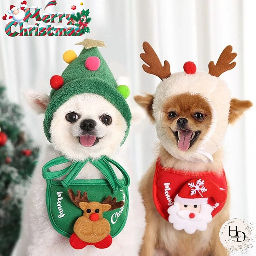 Pet Christmas Bandana Santa Hat Dog Scarf Triangle Bibs Kerchief Christmas Costume Outfit for Small Medium Dogs Cats