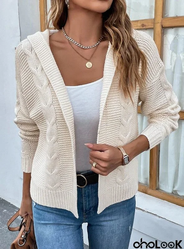 2022 SOLID COLOR HOODED TWIST SWEATER CARDIGAN COAT