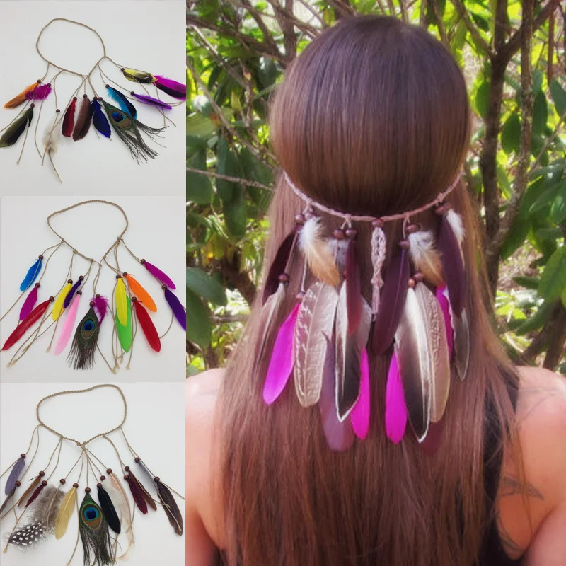 Bohe Peacock Feathers Hippie Ethnic Hair Band