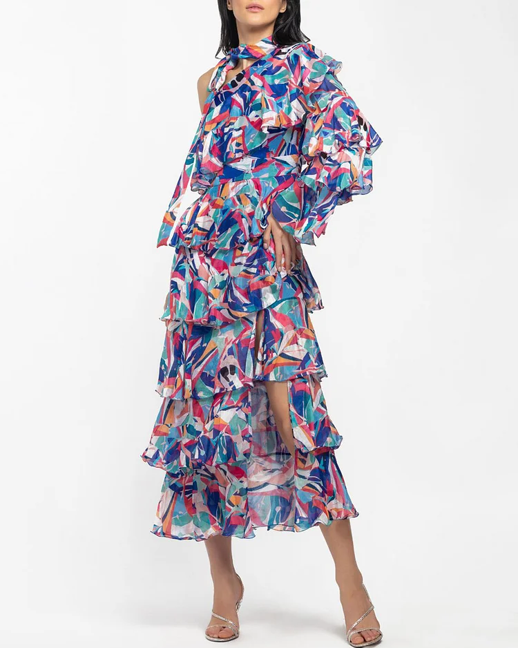 Chiffon Printed Layered Dress