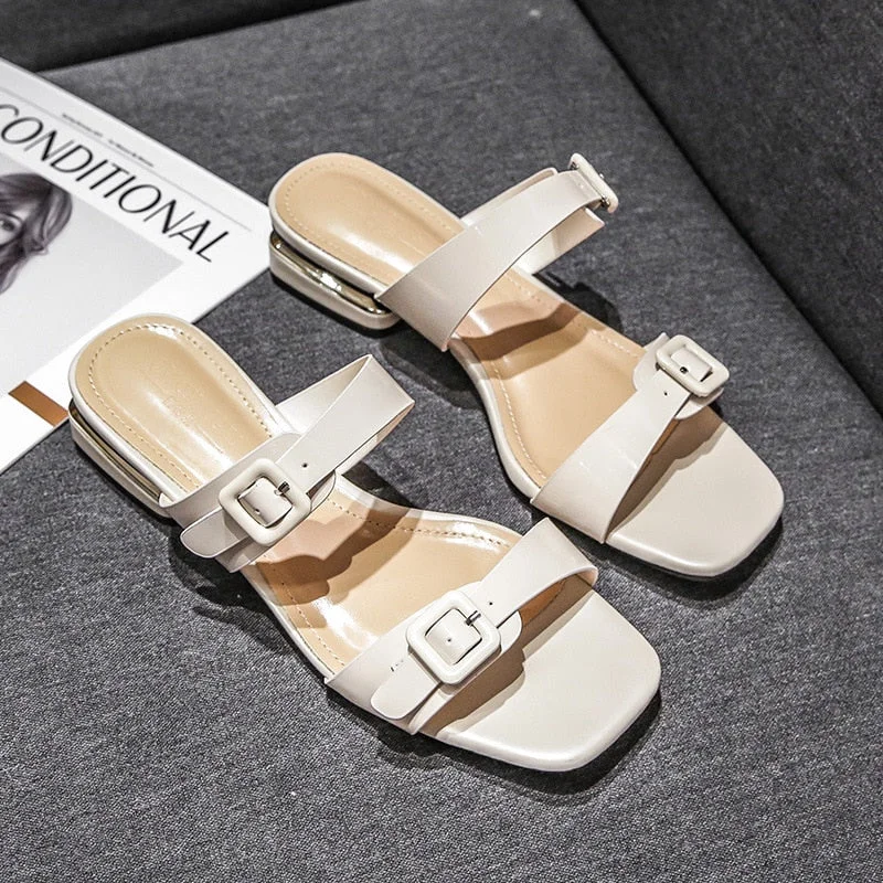 2021 summer new kitten heel women's sandal buckle strap sandal open toe simple fashion design large size women's shoes 41 to 43