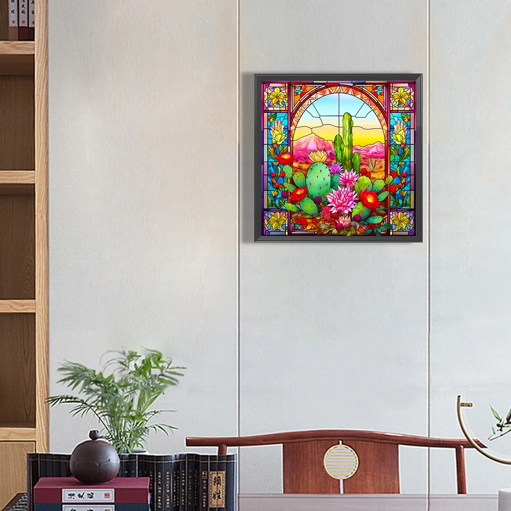 Diamond Painting - Full Round Drill - Stained Glass Cactus(Canvas|40*40cm)