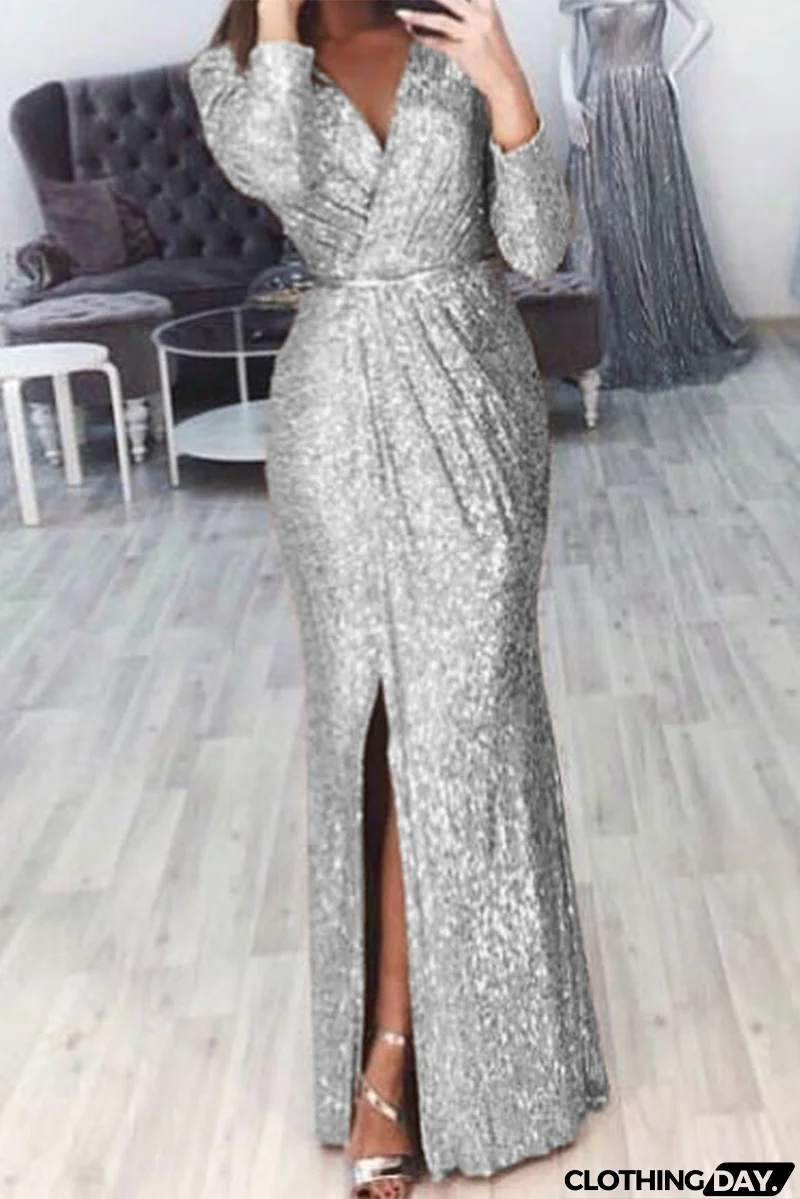 Casual Patchwork Patchwork V Neck Trumpet Mermaid Dresses(7 colors)