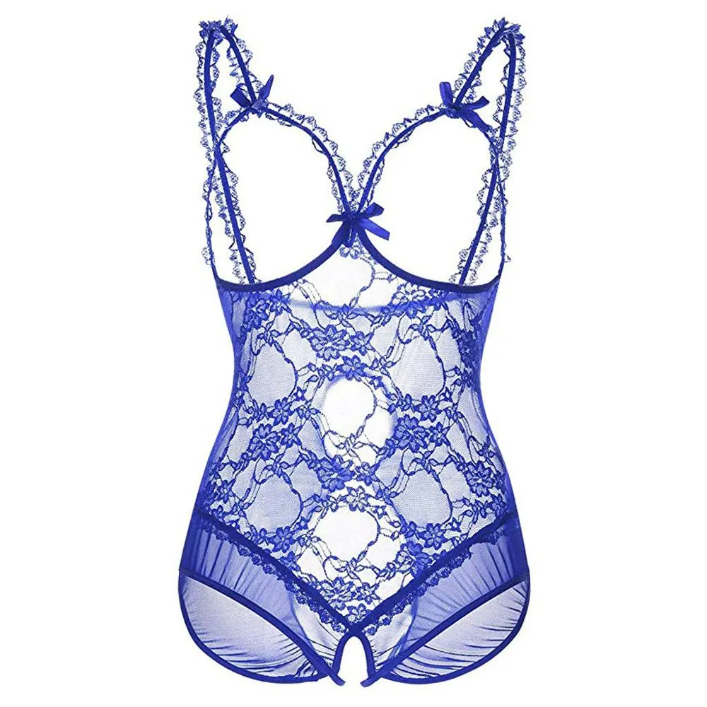 Fashion Sexy Women Exotic Apparel Attraction Hollow Out Lace Perspective With Silver Lingerie Ladies Underwear Plus Size 5 XL