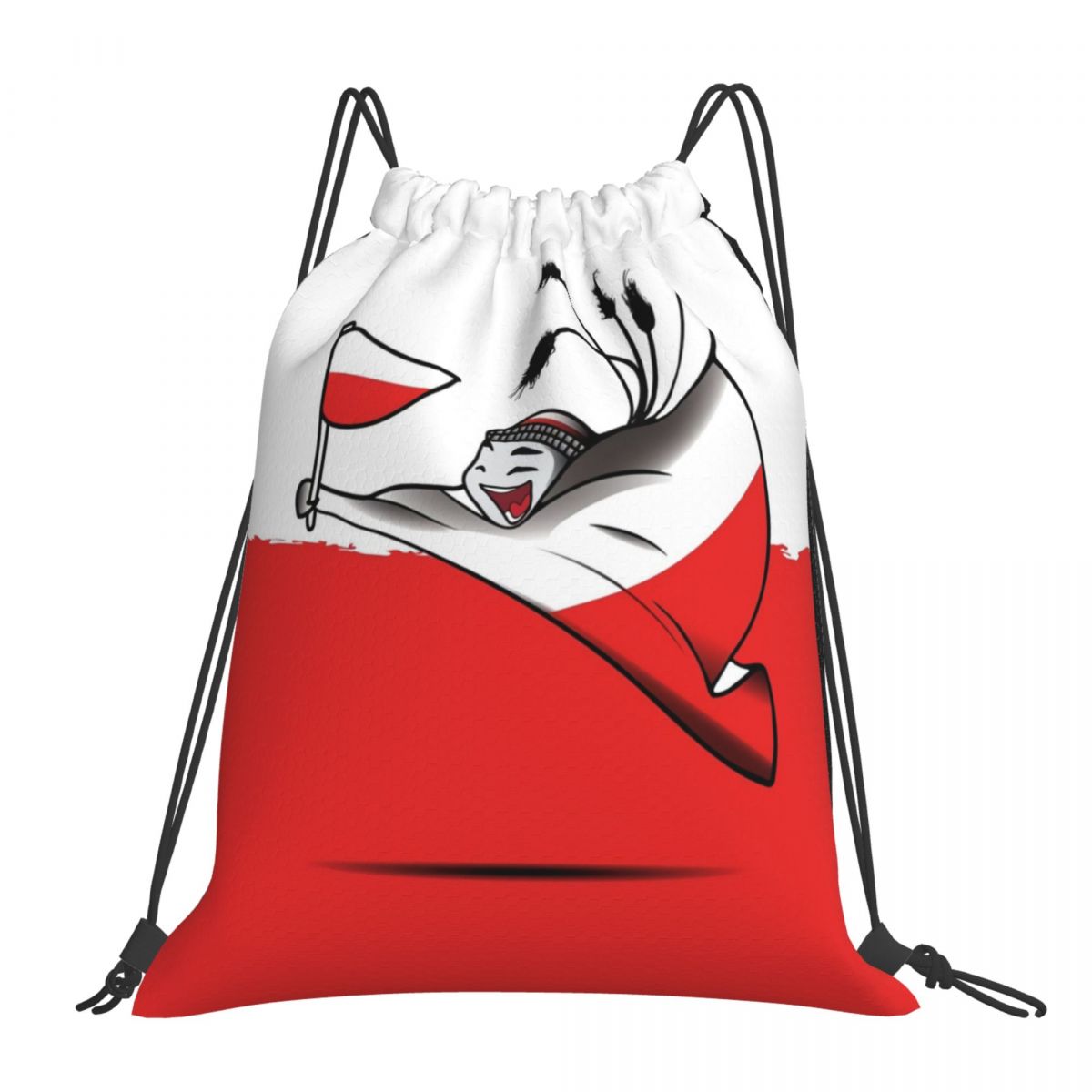 Poland World Cup 2022 Mascot Unisex Drawstring Backpack Bag Travel Sackpack