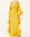 V-Neck Feather-Trimmed Gown