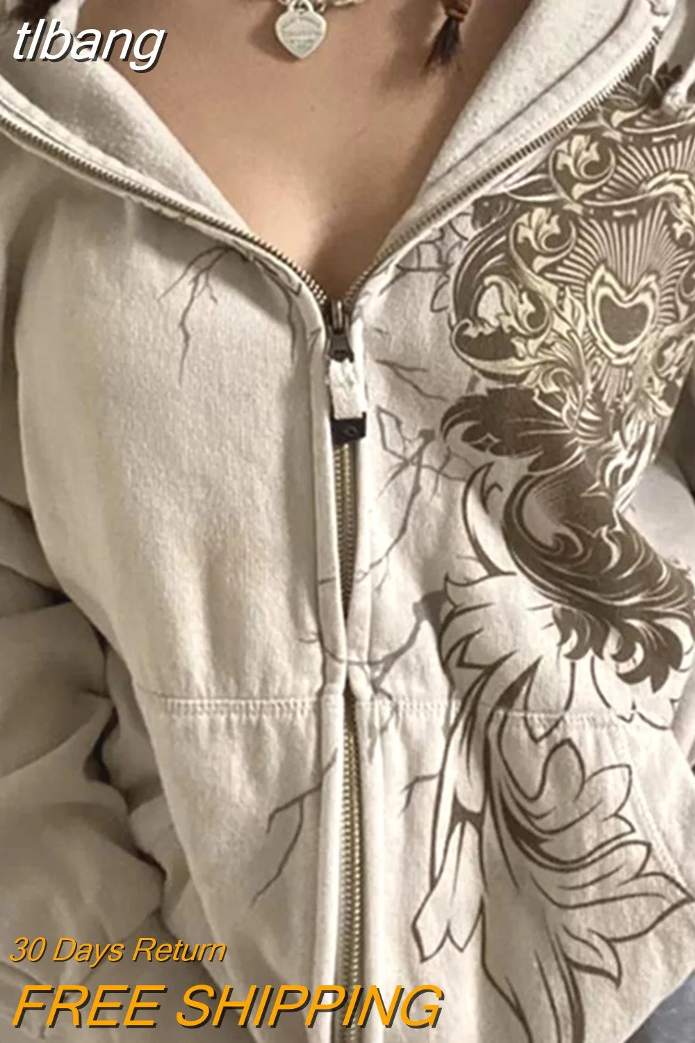 tlbang Fairy Grunge Sweatshirt 2000s Aesthetic Graphic Long Sleeve Tops with Pockets Vintage Coat y2k Women Hoodie Streetwear
