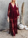 Gauze See-Through Long Sleeves Maxi Dress