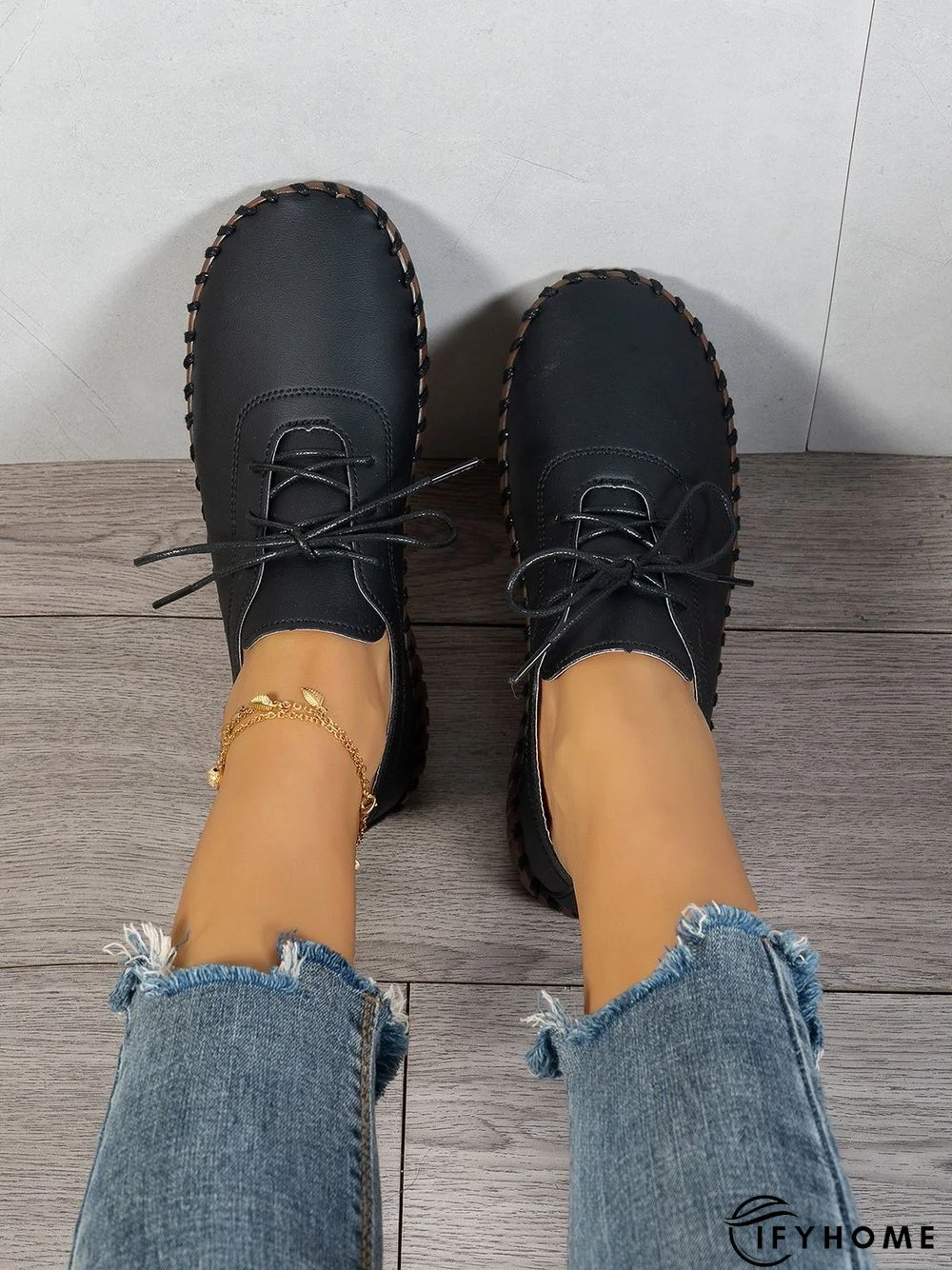 Casual Plain Lace-Up Flat Shoes | IFYHOME