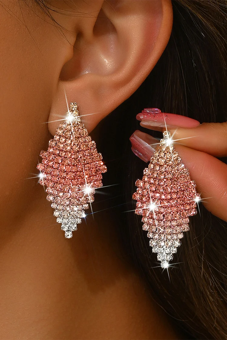 Fashion Champagne Gradient Geometric Rhinestone Earrings