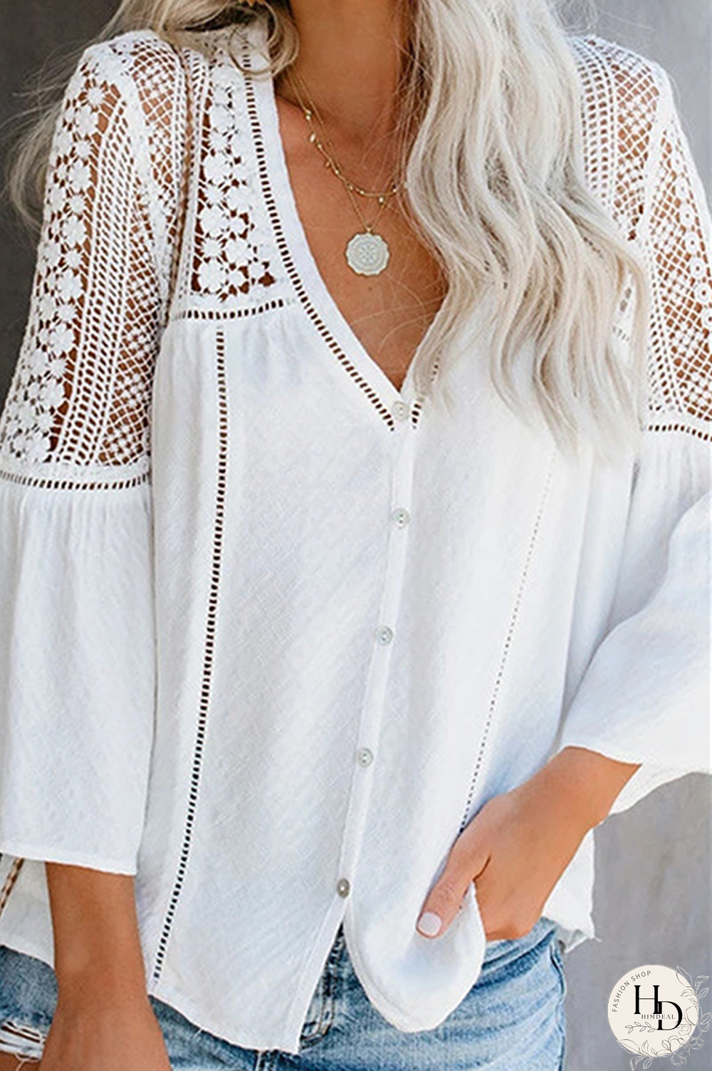 Casual Elegant Solid Lace Ripped Buckle O Neck Tops