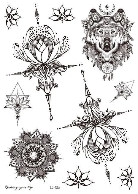 18 Kinds Women Temporary Tattoo Black Mandala Flowers Tattoos Sticker Body Art Waterproof Disposable tatouage temporaire