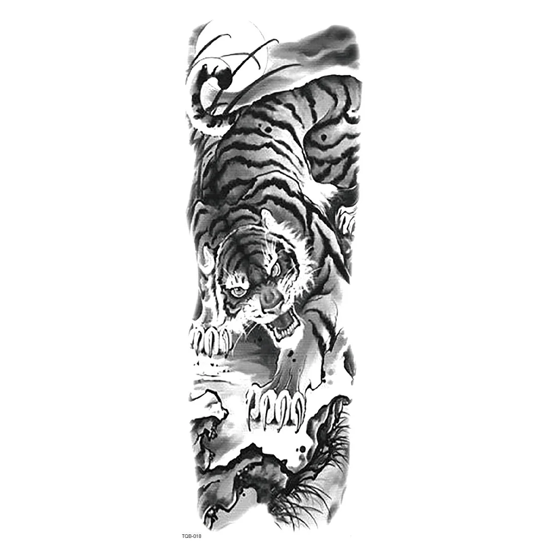 Large Arm Sleeve Tattoo The Dragon Tiger Waterproof Temporary Tatoo Sticker Full Skull Totem Tatto