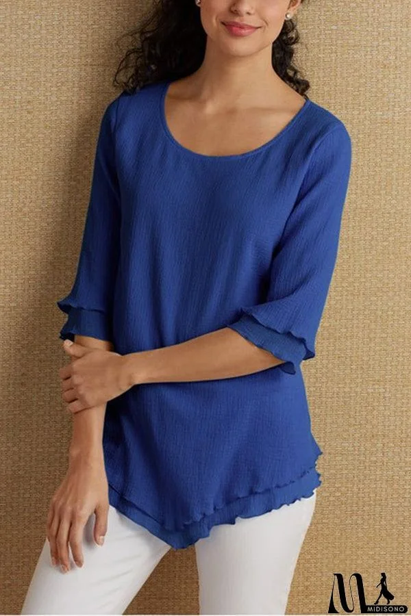 MidiSono - Layered Mid-sleeve Chiffon Top