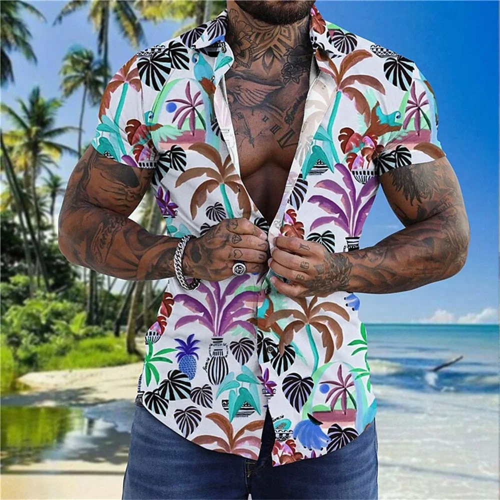 Inongge Men's Shirt Summer Hawaiian Shirt Man 3d Prints Coconut Tree Graphic Street Casual Short Sleeves Button-down Men Clothing