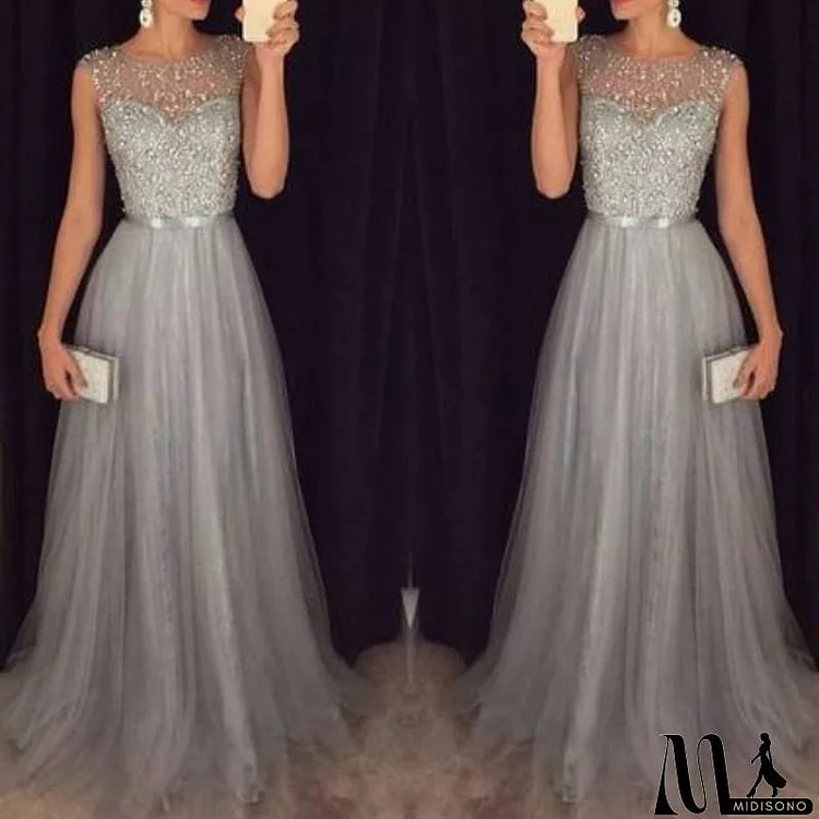 Chiffon Sleeveless Sequined Evening Dress