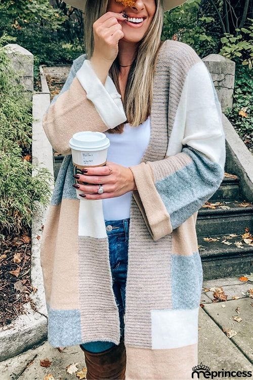 Geometry Color Block Cardigan